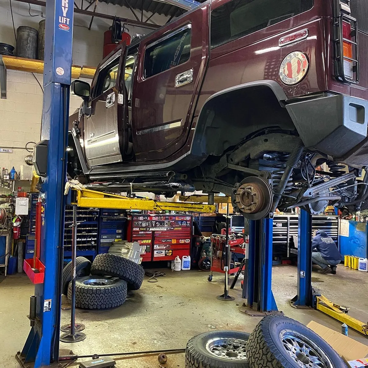 Pickup up on the lift in the AC Auto bay